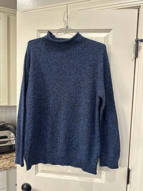 Johnstons of‎ Elgin 100% Cashmere Blue Marl Mock Neck Roll Neck Sweater